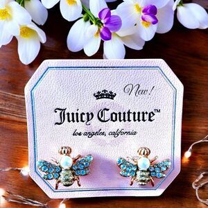 JUICY COUTURE Crystal, Pearl, and Gold Bee Pushback Earrings
